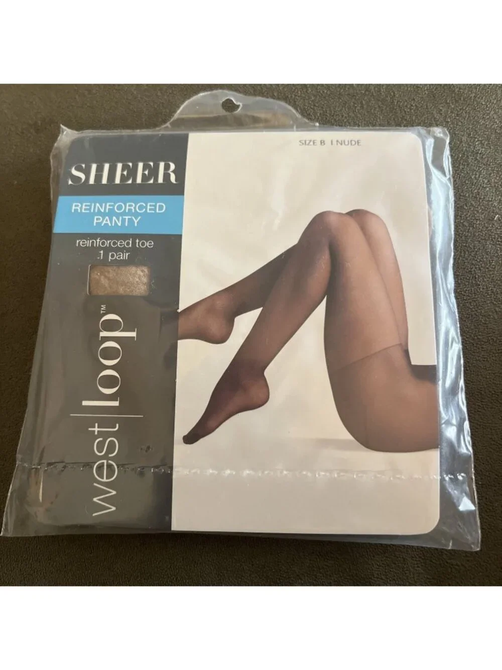 West Loop Sheer Reinforced Panty and Toe Nylon Pantyhose  Size B - Nude